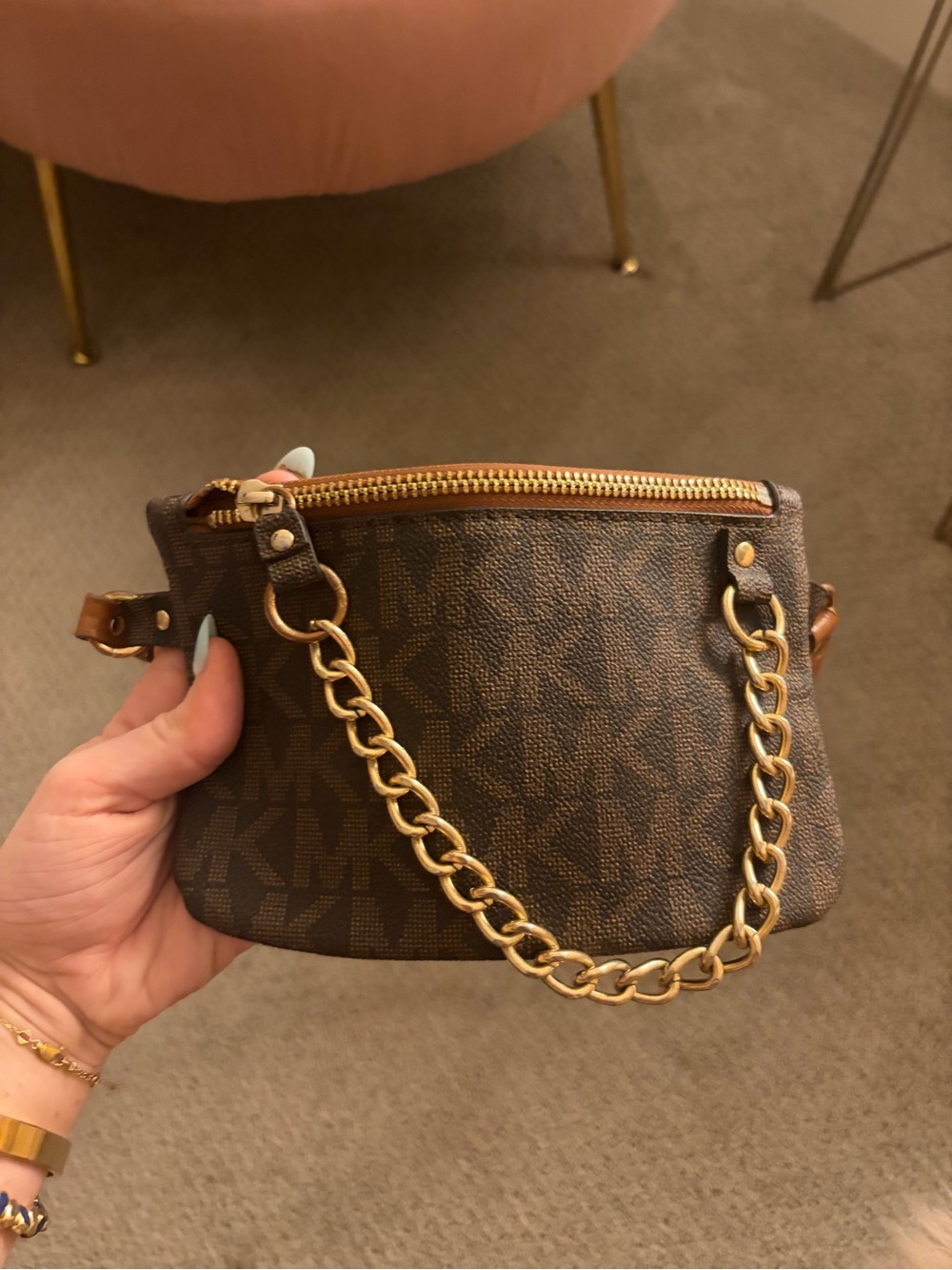 Michael Kors Brown MK Logo Chain-Handle Shoulder Bag